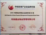 2015年9月9日，經評選建業物業位居2015中國物業管理品牌價值第28位。